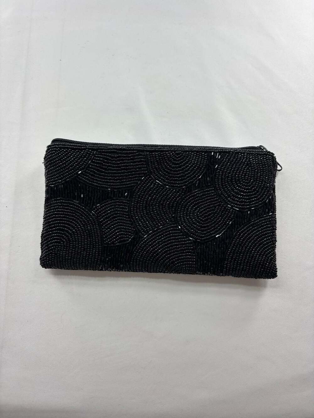 Vintage Black Beaded Evening Clutch with Scallop Pattern